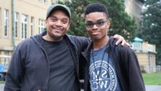 SMWC student with their father during move-in